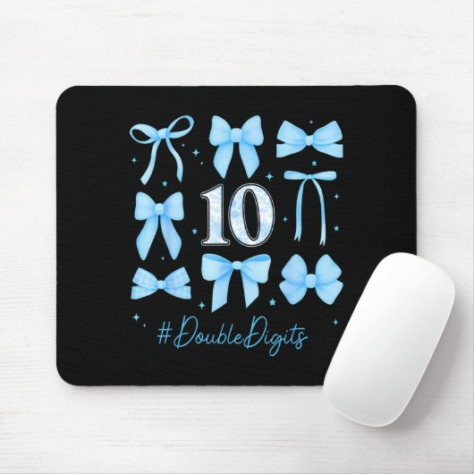 10th Birthday Girl Blue Coquette Bow 10 Year Old A Mousepad (Mit Mouse)