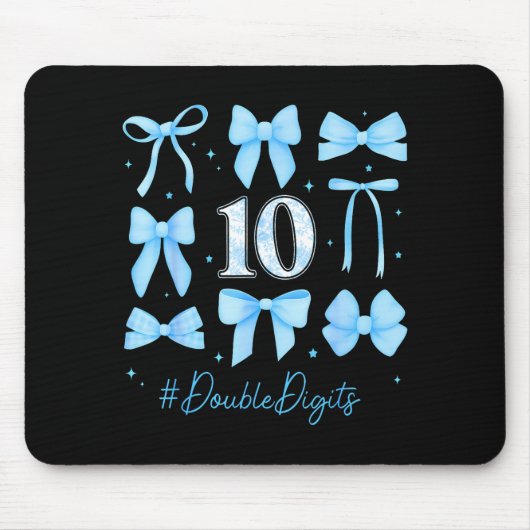 10th Birthday Girl Blue Coquette Bow 10 Year Old A Mousepad (Vorne)