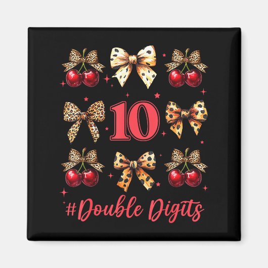 10th Birthday Girl Cherry Leopard Coquette Bow 10  Magnet (Vorne)