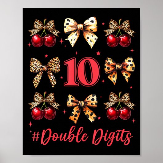 10th Birthday Girl Cherry Leopard Coquette Bow 10  Poster (Vorne)