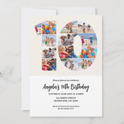10th Birthday Invitation - Number 10 Einladung (Vorderseite)