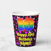 10th Birthday: Loving Hearts Pattern, Rainbow 10 Pappbecher (Rückseite)