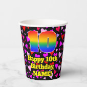10th Birthday: Loving Hearts Pattern, Rainbow 10 Pappbecher (Vorderseite)
