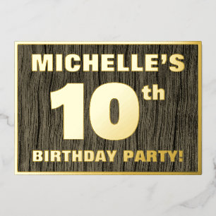10th Birthday Party: Bold, Faux Wood Grain Pattern Folieneinladung