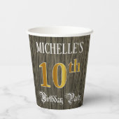 10th Birthday Party — Faux Gold & Faux Wood Looks Pappbecher (Rückseite)