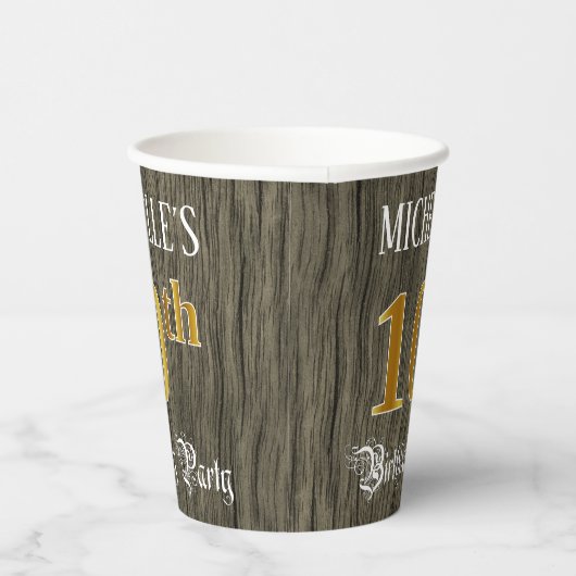 10th Birthday Party — Faux Gold & Faux Wood Looks Pappbecher (Rechts)