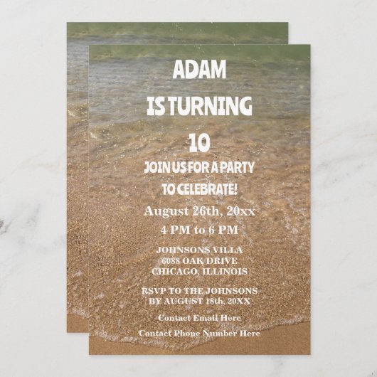 10th Birthday Party Tenth Ocean Sandy Beach Custom Einladung (Vorne/Hinten)