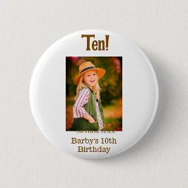10th birthday photo name date simple brown beige b button