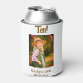 10th birthday photo name date simple brown beige b dosenkühler (Kanne Vorderseite)