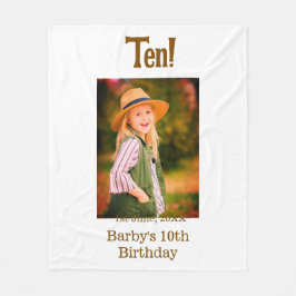 10th birthday photo name date simple brown beige b fleecedecke