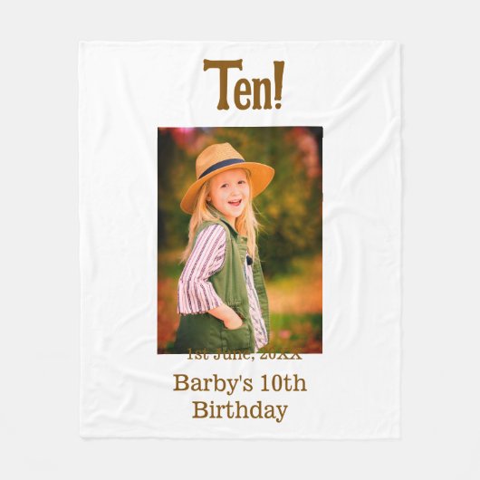 10th birthday photo name date simple brown beige b fleecedecke (Vorderseite)