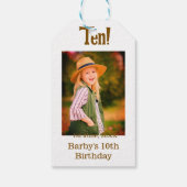 10th birthday photo name date simple brown beige b geschenkanhänger (Rückseite)