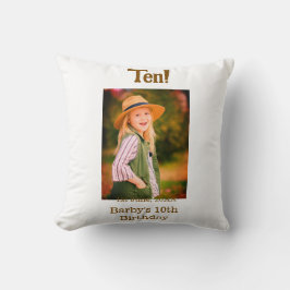 10th birthday photo name date simple brown beige b kissen
