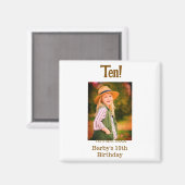 10th birthday photo name date simple brown beige b magnet (Vorderseite/Rückseite)