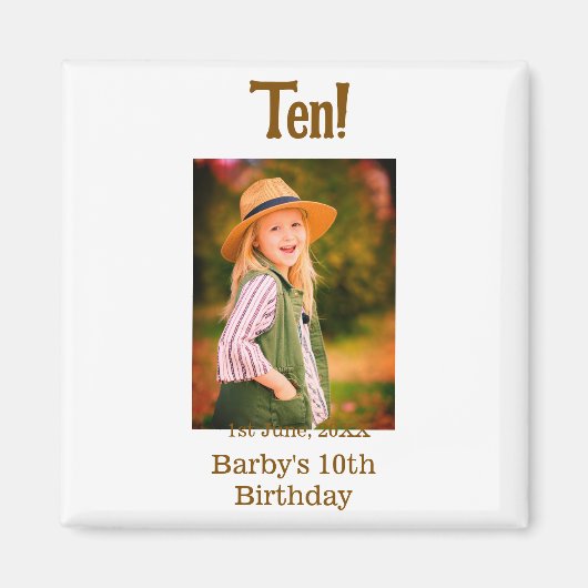 10th birthday photo name date simple brown beige b magnet (Vorne)
