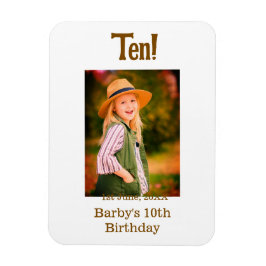 10th birthday photo name date simple brown beige b magnet