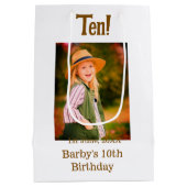 10th birthday photo name date simple brown beige b mittlere geschenktüte (Rückseite)