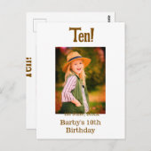 10th birthday photo name date simple brown beige b postkarte (Vorne/Hinten)