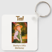 10th birthday photo name date simple brown beige b schlüsselanhänger (Rückseite)
