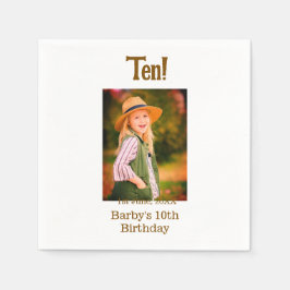 10th birthday photo name date simple brown beige b serviette