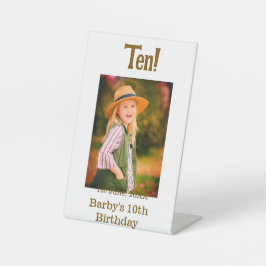 10th birthday photo name date simple brown beige b sockelschild