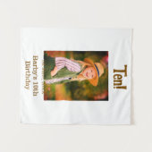 10th birthday photo name date simple brown beige b wandteppich (Vorderseite (Horizontal))