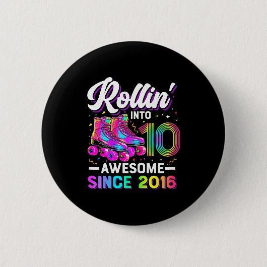 10th Birthday Shirt Girl 10 Year Old Roller Skate Button (Vorderseite)