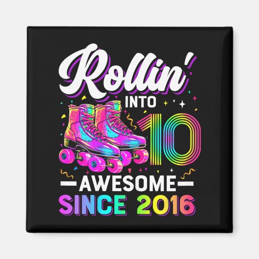 10th Birthday Shirt Girl 10 Year Old Roller Skate Magnet (Vorne)