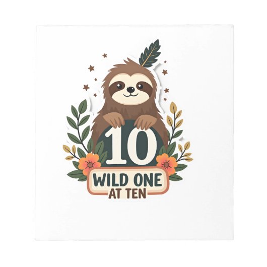 10th Birthday Sloth Vintage Wild One Shirt Notizblock (Vorderseite)