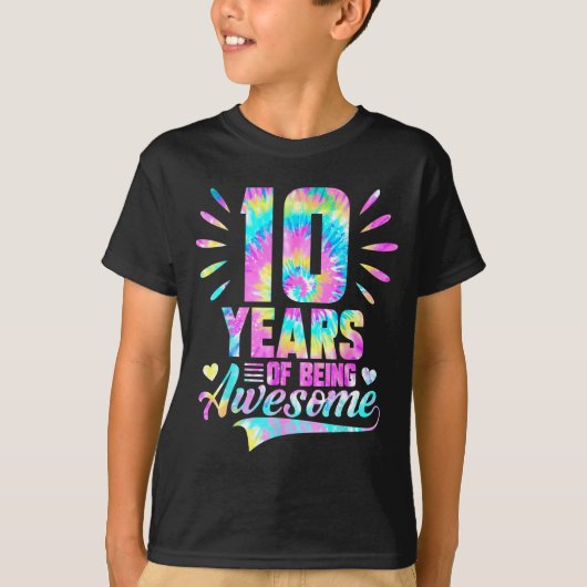 10th Birthday Tie-dye 10 Year Of Being Awesome T-Shirt (Vorderseite)