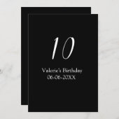 10th birthday white black name date calligraphy  einladung (Vorne/Hinten)