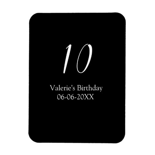 10th birthday white black name date calligraphy magnet (Vertikal)