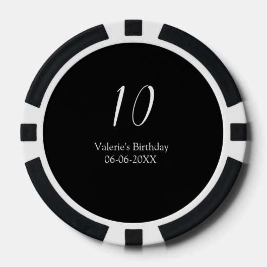 10th birthday white black name date calligraphy pokerchips (Vorderseite)