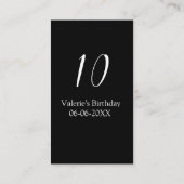 10th birthday white black name date calligraphy visitenkarte (Rückseite)