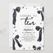 10th Black Bow Birthday Party Einladung (Vorderseite)