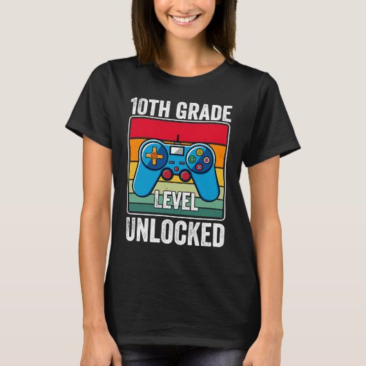 10th Grade Level Unlocked Video Game Back to Schoo T-Shirt (Vorderseite)