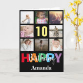 10th Happy Birthday Foto Collage Modern Black Karte (Gelbe Blume)