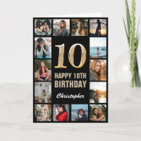 10th Happy Birthday Schwarz und Gold Foto Collage