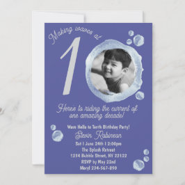 10th Indigo Blue Bubble Birthday Party Invitation Einladung