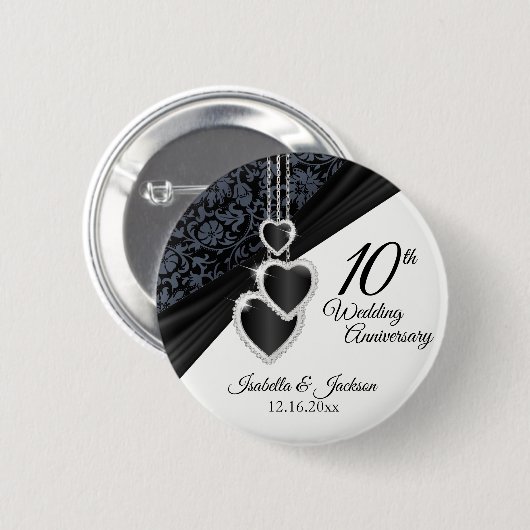 10th Onyx Wedding Anniversary Design Button (Vorne & Hinten)