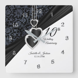 10th Onyx Wedding Anniversary Keepake Quadratische Wanduhr