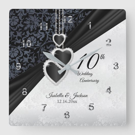 10th Onyx Wedding Anniversary Keepake Quadratische Wanduhr (Vorderseite)