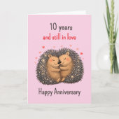10th wedding anniversary Hedgehogs cuddling Karte (Vorderseite)