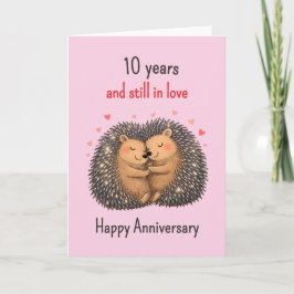 10th wedding anniversary Hedgehogs cuddling Karte