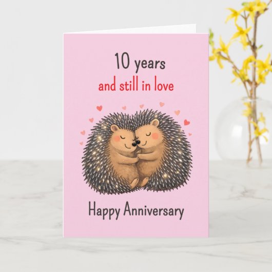 10th wedding anniversary Hedgehogs cuddling Karte (Gelbe Blume)