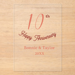 10th wedding anniversary peach pastel name retro b acryleinladungen