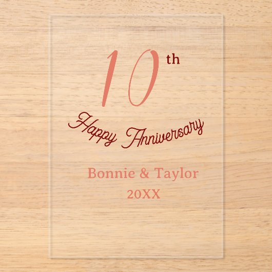 10th wedding anniversary peach pastel name retro b acryleinladungen (Vorderseite)
