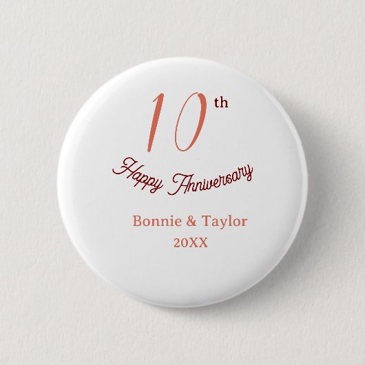 10th wedding anniversary peach pastel name retro b button (Vorderseite)