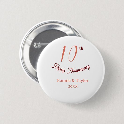 10th wedding anniversary peach pastel name retro b button (Vorne & Hinten)