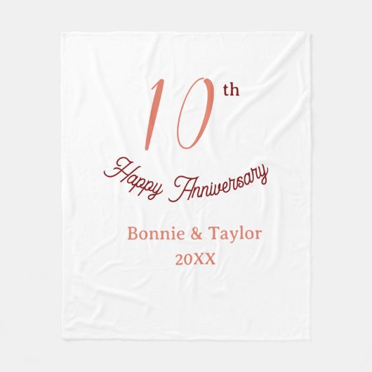 10th wedding anniversary peach pastel name retro b fleecedecke (Vorderseite)